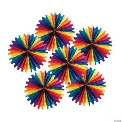 16" Rainbow Hanging Paper Fans - 6 Pc.