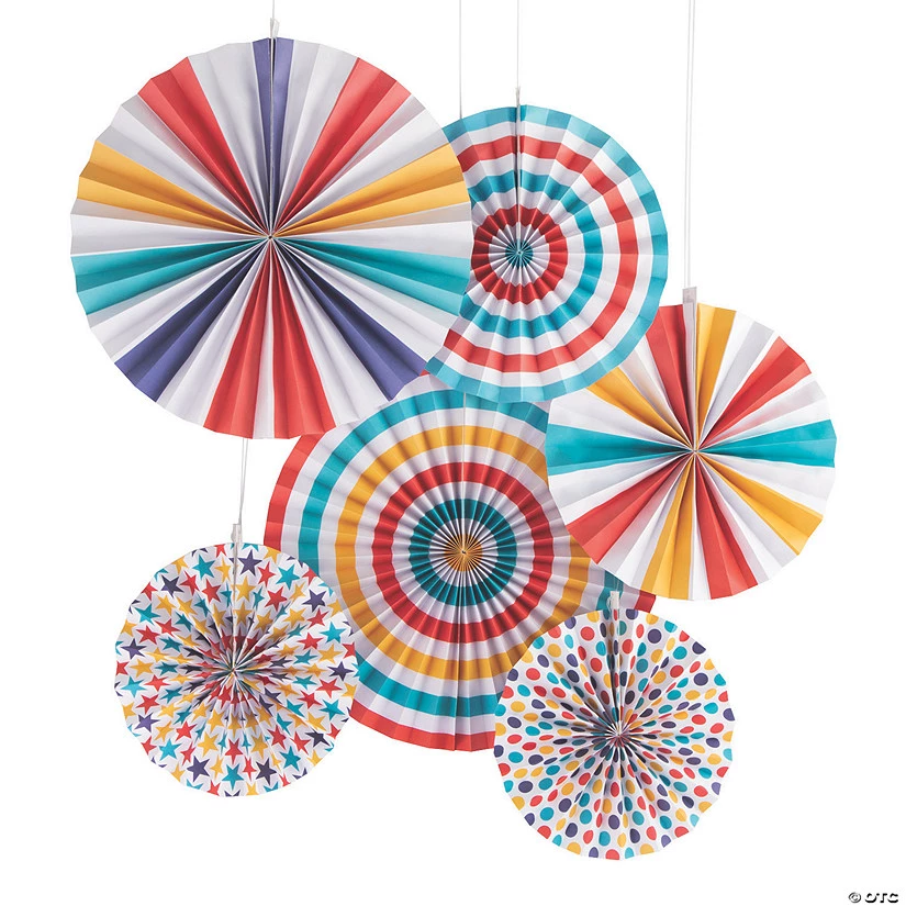 8" - 16" Carnival Hanging Paper Fans - 6 Pc. 1 8" - 16" Carnival Hanging Paper Fans - 6 Pc.