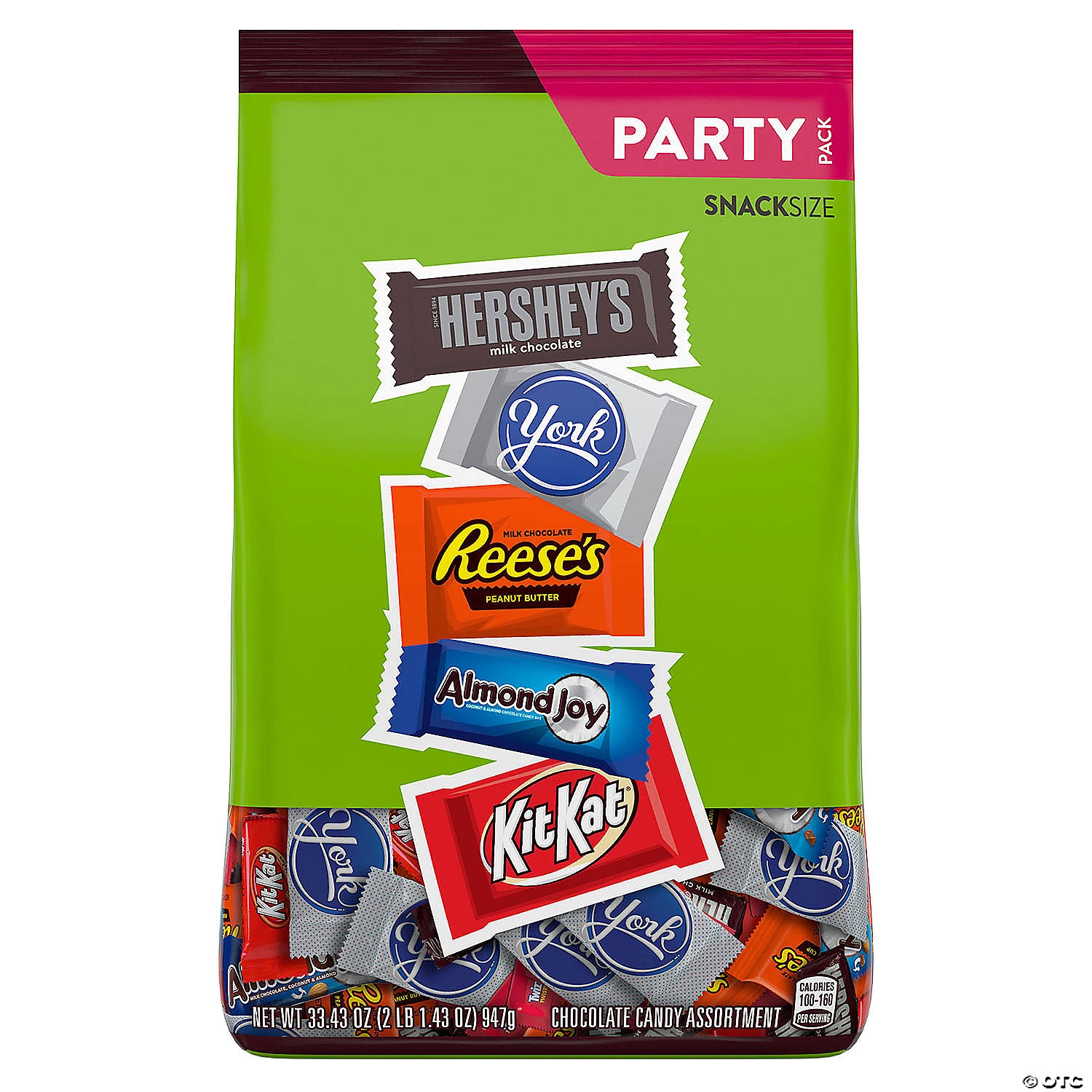 HERSHEY'S Assortment Milk Chocolate, Reese's, Almond Joy, Kit Kat, York Pattie Stand Up Bag, 33.43 oz 1 HERSHEY'S Assortment Milk Chocolate, Reese's, Almond Joy, Kit Kat, York Pattie Stand Up Bag, 33.43 oz