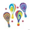 Psychedelic Tie-Dyed Paddleball Games - 12 Pc.