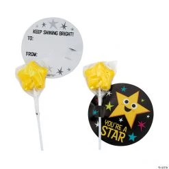 Yellow Star Lollipops with Shining Star Card for 12
